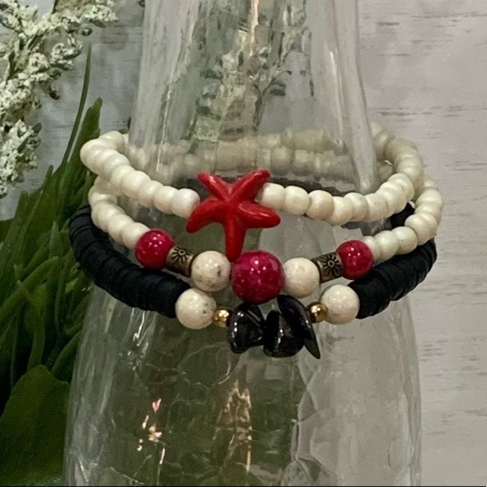 Custom Set of 3 Bracelet Stack - Red/Black